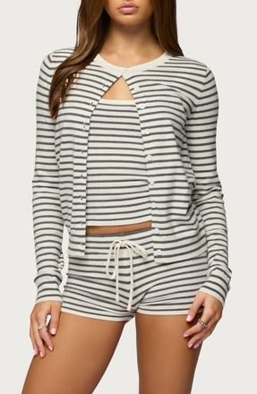 Edikted Lillian Stripe Cardigan in Cream at Nordstrom, Size X-Small