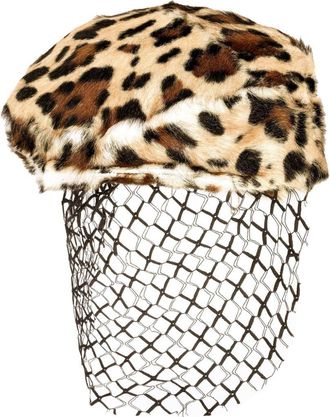 Dolce & Gabbana leopard-print veil hat - women - Goat Fur/Polyamide/Silk - 58 - Neutrals