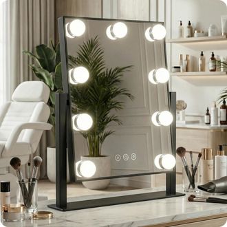 OEM Espejo De Maquillaje Negro Estilo Hollywood, 30,5 X 30 Cm, 9 Luces Led