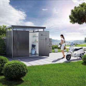 BIOHORT Caseta Cobertizo Metalica Highline H4 Color Gris Cuarzo Metalizado Puerta Est&aacute;ndar