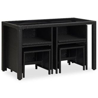 Berkfield Home Elegant 5 Piece Outdoor Dining Set with Cushions Poly Rattan Black