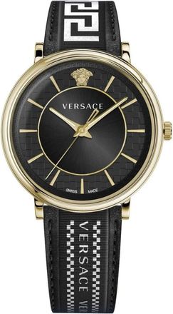Versace V-Circle Leren Armband Horloge - Heren - Horloges - Zwart - ONE Size - Accessoires