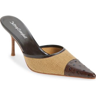 Jeffrey Campbell Parse Pointed Cap Toe Mule in Tan Jute Coffee Ostrich at Nordstrom, Size 6.5