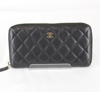 Chanel Black Leather Long Wallet (Bi-Fold) (Pre-Owned)