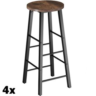 TecTake Juego de 4 taburetes altos de acero, 72,5cm, madera oscura