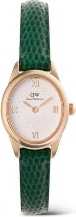 Daniel Wellington Ophelia Mini Leather Strap Watch, 22mm x 25.5mm in Rose Gold-Tone/green at Nordstrom