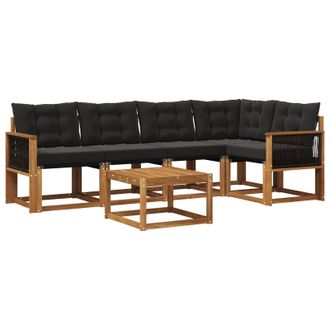 vidaXL Conjunto De Sof&aacute;s De Exterior Con Coj&iacute;n 6 Pcs Natural Y Negro Vidaxl