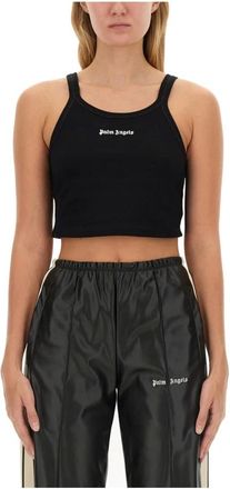 Palm Angels Cropped Logo Tanktop - Dames - Tops - Zwart - Maat: M Katoen