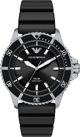 Emporio Armani World Explorer Solar Silicone Strap Watch, 42mm in Black at Nordstrom