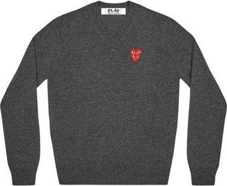 Comme Des Gar&ccedil;ons V-Neck Pullover Red Emblem Grey AZ-N074-051-2