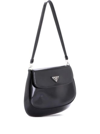 Prada Cleo Flap Shoulder Bag Spazzolato Leather Small hobo bag - Nero