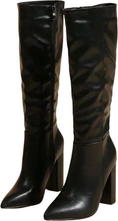 Generic Women Knee High Motorcycle Boots Pointed Toe Square Heel Long Zipper Pu Leather Boot