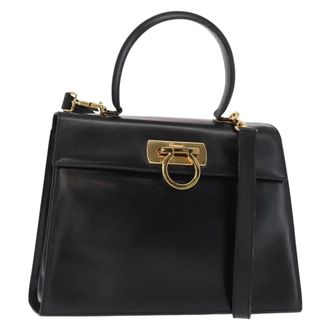 Ferragamo Convertible Top Handle Leather Black Leather Handbag (Pre-Owned)