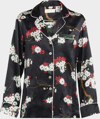 Olivia Von Halle Lila Rene Blossom-Print Silk Satin Pajama Set
