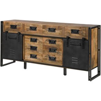 Massivmoebel24 Credenza in legno di Mango 195x45x90 Laccato naturale /ferro grigio blackburn 309