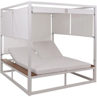 Hhg Non utilizzato] Lettino doppio reclinabile da esterno con parasole HHG 345b xl Bali 200x200x200cm alluminio tessuto bianco avorio