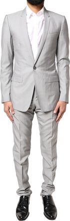 Dolce & Gabbana Mens Light Gray Wool Gold 2 Piece Formal Suit Virgin Silk
