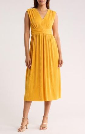 Vince Camuto Ribbed Knit V-Neck Midi Dress in Yellow at Nordstrom Rack, Size 10