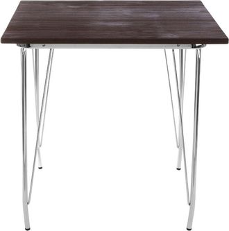 Premier Housewares Interiors by Premier Chrome Metal and Elm Wood Table, Large Square Table, Outdoor Dining Table for Lawn, Patio