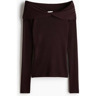 H&M Twist-detail Off-the-shoulder Top in Dark Brown at Nordstrom, Size Xx-Small