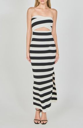 endless rose Striped Cutout Knit Maxi Dress in Black/white at Nordstrom, Size X-Small