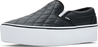 Vans Classic Slip-On Stackform Shoes Quilted Leather Black : Mens 13 - Womens 14.5 Medium, Textile