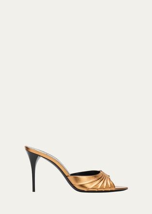 Saint Laurent Babylone Ruched Leather Mule Sandals