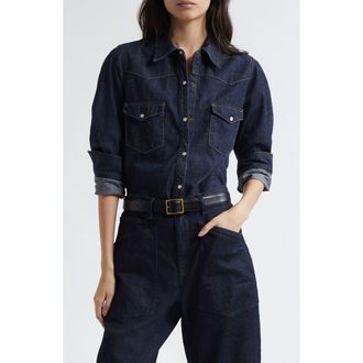 Nili Lotan Travis Long Sleeve Chambray Shirt in Indigo Rinse at Nordstrom, Size X-Small