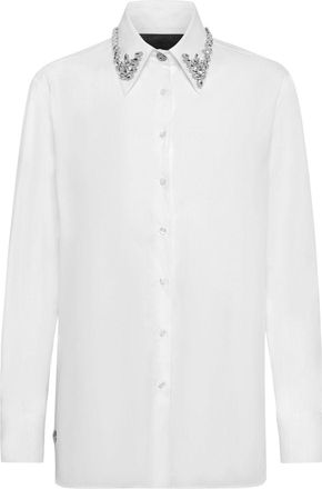 Philipp Plein crystal-embellished cotton shirt - women - Cotton - S - White