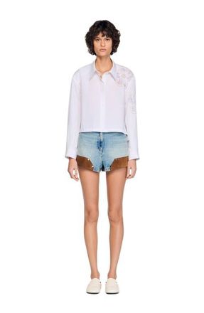 Sandro Embroidered shirt in White /Blue at Nordstrom, Size X-Large
