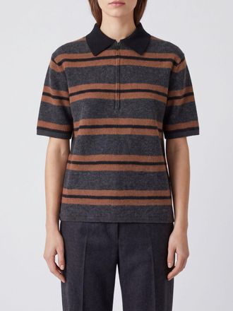 Semicouture Polo a righe in lana vergine con chiusura a zip