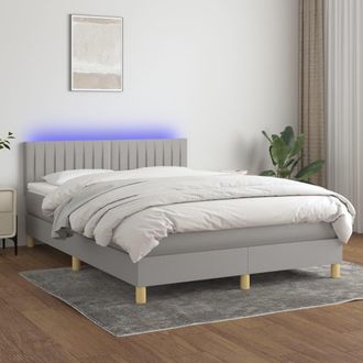 vidaXL Cama Box Spring Colch&oacute;n Y Luces Led Tela Gris Claro 140x190 Cm Vidaxl