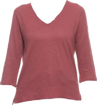 Majestic Filatures Everyday T-Shirt - Dames - V-hals truien - Rood - 3XS - Linnen - Truien & Vesten