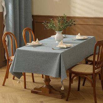 No Brand Mantel Impermeable Azul Claro Con Textura De Lino Y Borlas (130x230cm)
