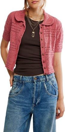 Free People Daylight Collared Short Sleeve Cotton Blend Cardigan in Faded Rose at Nordstrom Rack, Size X-Small