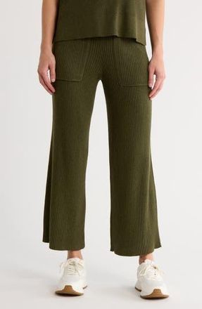 Splendid Rib Knit Wide Leg Crop Pants in Spruce at Nordstrom Rack, Size X-Small