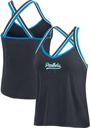 WEAR by Erin Andrews Womens WEAR by Erin Andrews Black Carolina Panthers Cross Strap Tri-Blend Tank Top at Nordstrom, Size Xx-Large