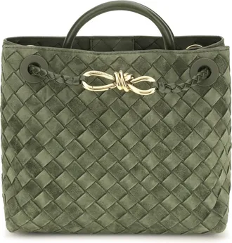 Bottega Veneta Womens Handbag Andiamo Suede Green Tweed Calf Leather Handbags Hand Bags
