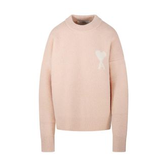 Ami Round-neck Knitwear, female, Pink, Size: XS ADC Round Neck Sweater Alpaca