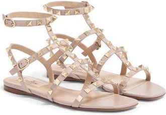 Valentino Garavani Rockstud Ankle Strap Sandal in Poudre at Nordstrom, Size 37.5