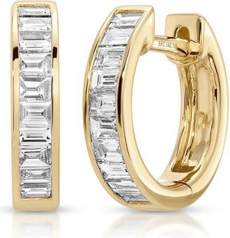 EF Collection 14k Gold Baguette Diamond Huggie Hoop Earrings in 14K Yellow Gold at Nordstrom