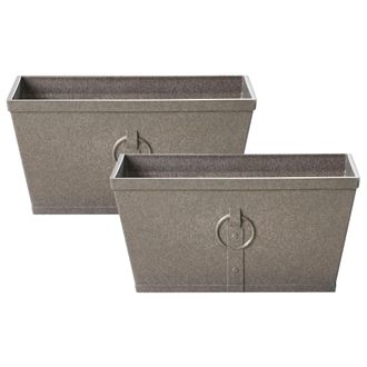 Beliani Conjunto De 2 Macetas De Mezcla De Arcilla Gris 60 X 30 Cm Exterior Poria