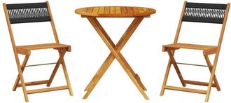 vidaXL 3 Piece Bistro Set Black Polypropylene and Solid Wood Vidaxl