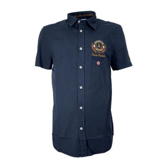 Aeronautica Overhemd met korte mouwen en borstborduursel - Heren - Korte mouwen Overhemden - Blauw - 4XL - Katoen - Overhemden