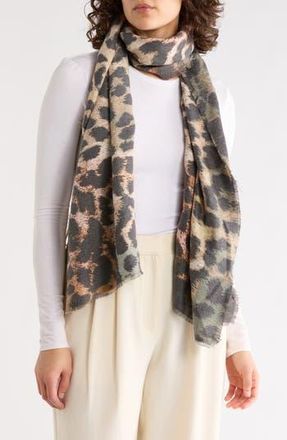 Vince Camuto Brushstroke Leopard Scarf in Green at Nordstrom Rack
