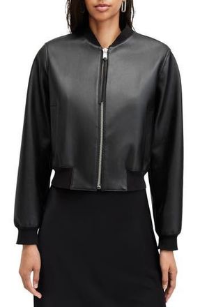 AllSaints Orten Desserto Faux Leather Bomber Jacket in Black at Nordstrom Rack, Size Small