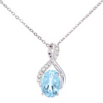 Diamant L'éternel Womens 9ct White Gold 1.02ct Blue Topaz and 0.04ct Diamond Pendant - One Size