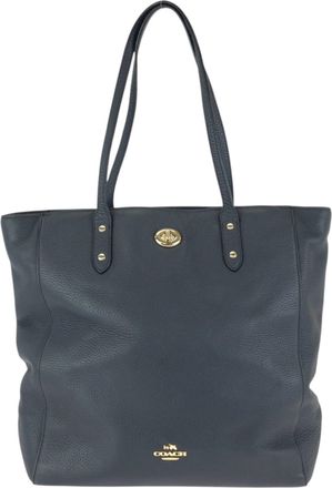 Coach Navy Leather Shoulder Bag Tote Bag (Pre-Owned)