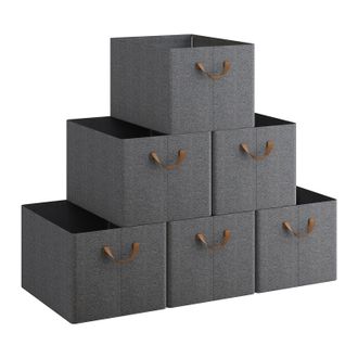 Woltu Juego De 6 Cajas De Almacenamiento Plegables, Contenedores De Tela Con Asas, 42x32x26 Cm, Gris+marr&oacute;n - Woltu