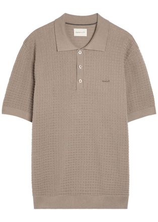 GANT Textured-knit Cotton Polo Shirt - Taupe - Xxl